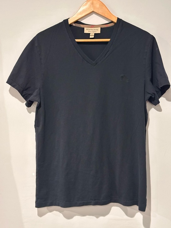 Burberry Tops - Burberry V-Neck T-Shirt Men’s Large Black Nova Check Trim Cotton Logo